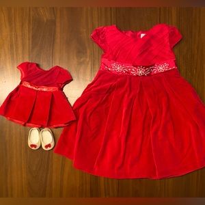 American Girl Bitty Baby Girl and Doll Matching Christmas Holiday Dresses